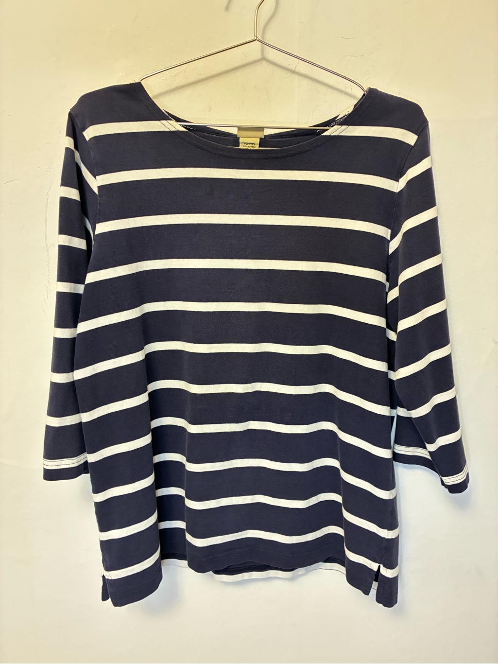 L.L. Bean Navy & White Striped Boatneck Long Sleeve Top